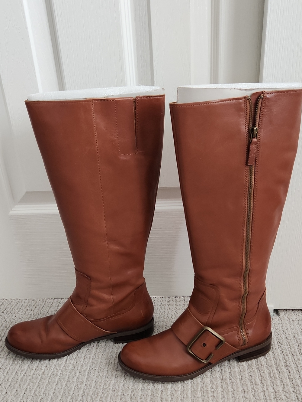 Nine West Tall Cognac Leather Riding Boots with Side Zip